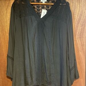 Elegant Plus Size 3X Black V Neck Lace Women's Top Style & Co